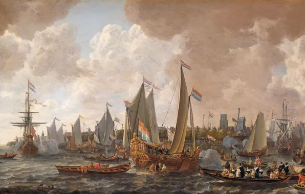 Picture oil, picture, canvas, Lieve Petersson Verschuer, 1665, Arrival of King Charles II from England to …
