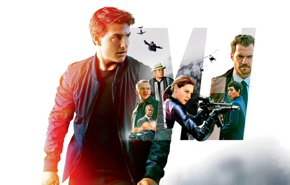 Collage, white background, action, poster, Tom Cruise, characters, Tom Cruise, Simon Pegg