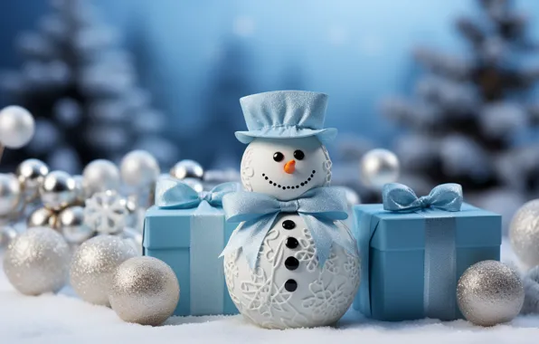 Winter, snow, decoration, snowflakes, balls, New Year, Christmas, gifts