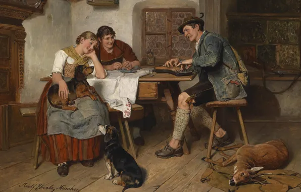 1914, German painter, German painter, oil on canvas, Adolf Eberle, Adolf Eberle, Musical entertainment on …