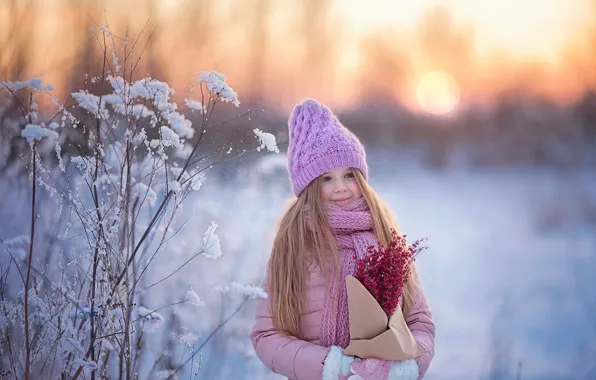 Winter, snow, smile, hat, girl