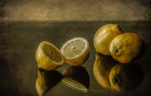 Reflection, citrus, still life, lemons