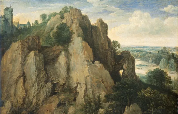 Tree, oil, picture, Mountain Landscape, Lucas van Valckenborch