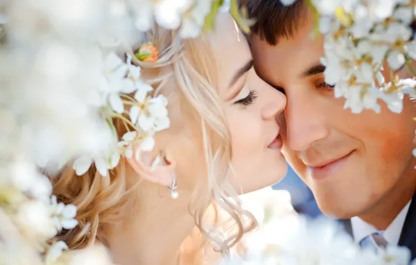 Picture love, flowers, tenderness, feelings, wedding, the couple