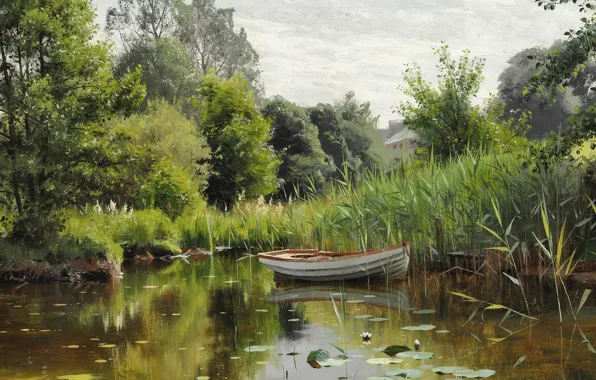Picture Danish painter, 1903, Peter Merk Of Menstad, Peder Mørk Mønsted, Danish realist painter, A forest …