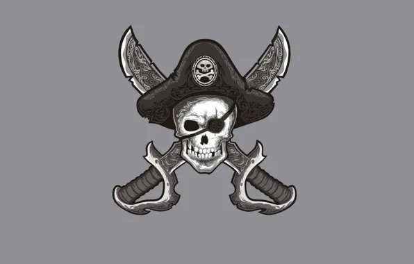 Skull, head, hat, pirate, swords
