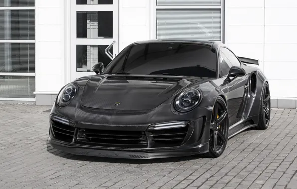 Car, machine, lights, the building, Porsche, carbon, sports car, black