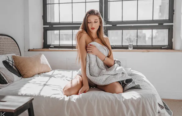 Sexy, pose, model, panties, Windows, pillow, makeup, figure