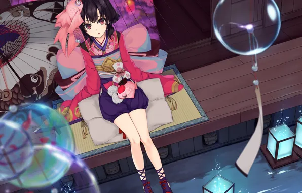 Girl, decoration, house, anime, art