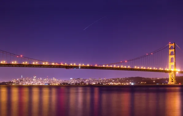 Picture light, night, lights, city, the ocean, landscapes, road, America