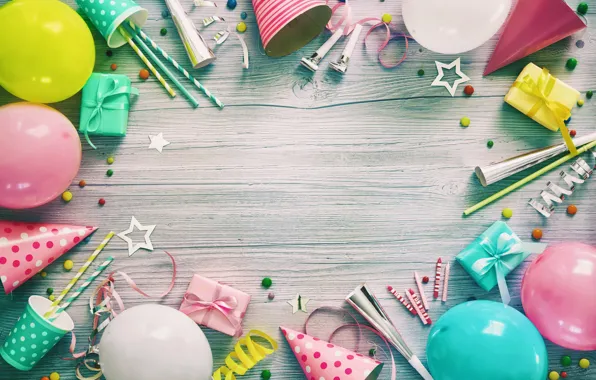 Birthday, gift, balls, wood, composition