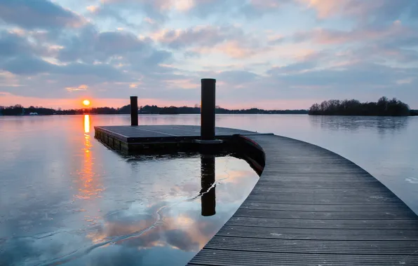 Picture forest, the sky, the sun, clouds, landscape, sunset, nature, lake