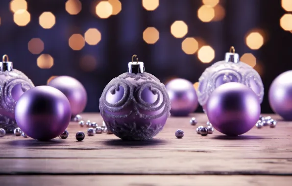 Balls, Christmas, purple, New year, lilac, Christmas decorations, lilac background, AI art