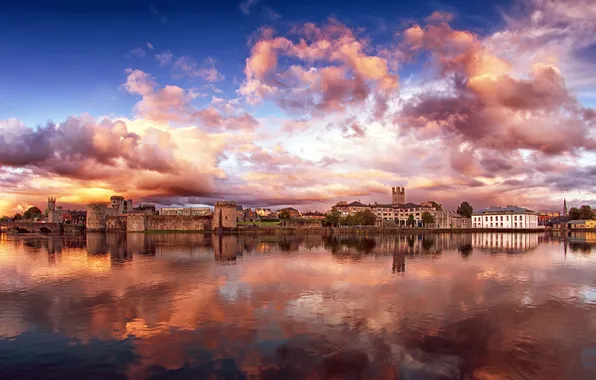 The sky, Clouds, beauty, Ireland, Ireland, Reflection in the water, Limerick County Limerick, River Shannon