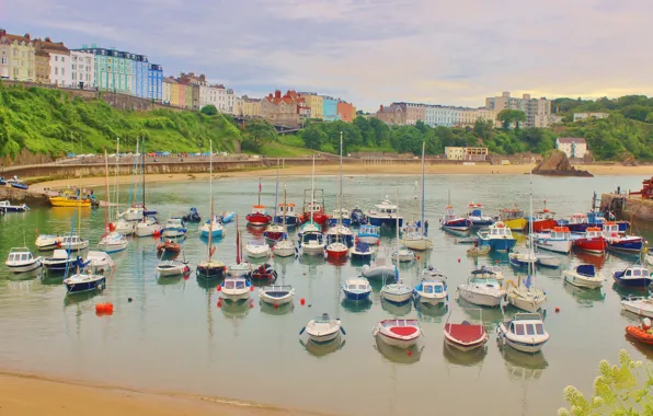 Home, Bay, yachts, boats, harbour, Wales, Tenby