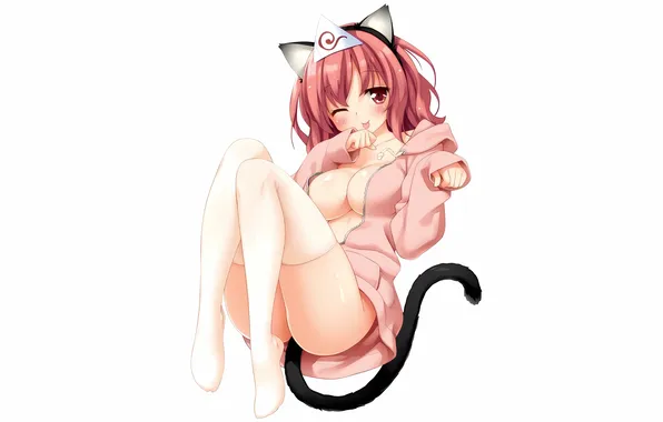 Girl, sexy, ass, cleavage, thighhighs, red hair, long hair, legs