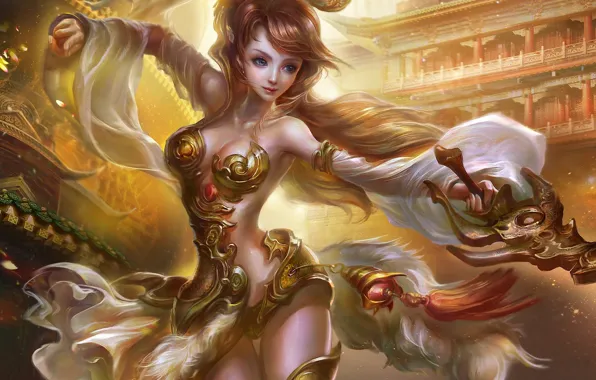 Girl, decoration, sword, fantasy, art, rongrong wang, rong rong