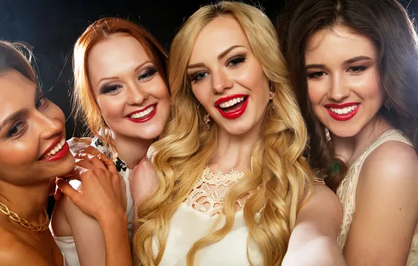 Smile, women, dresses, selfie