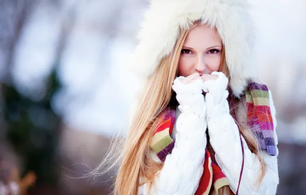 Picture girl, hat, scarf, blonde, jacket