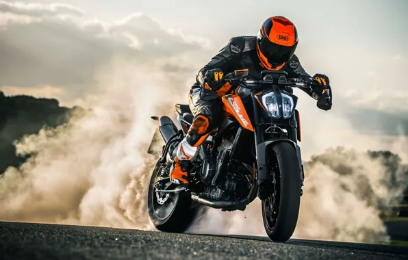 Smoke, motorcycle, helmet, rider, KTM, KTM Duke 790