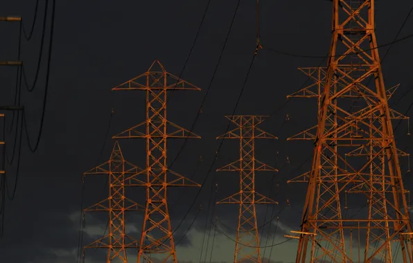 Night, Power lines, support