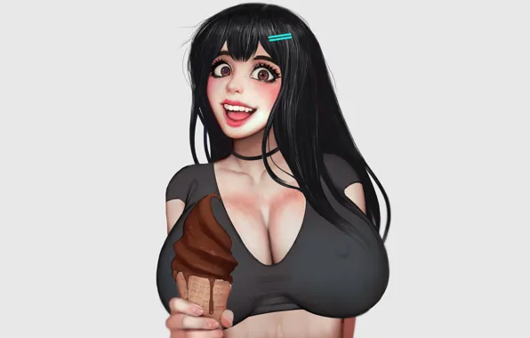 Girl, Minimalism, Figure, Background, Art, Minimalism, Ice cream, Characters