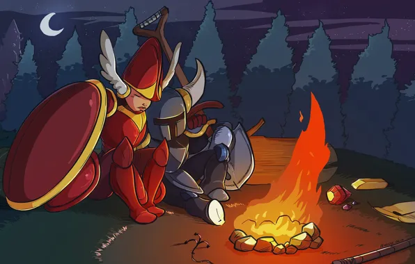 Fire, gold, armor, Shovel Knight