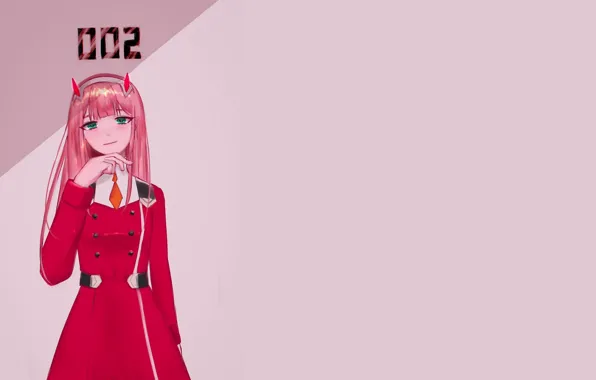 Girl, shadow, pink background, 002, Darling In The Frankxx, Cute in France, Zero Two