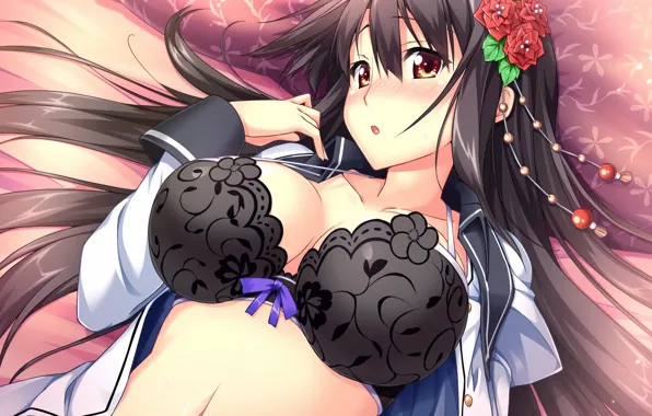 Girl, sexy, lingerie, bra, cleavage, blouse, long hair, boobs