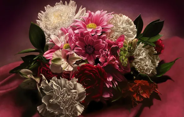 Picture flowers, background, bouquet, fabric