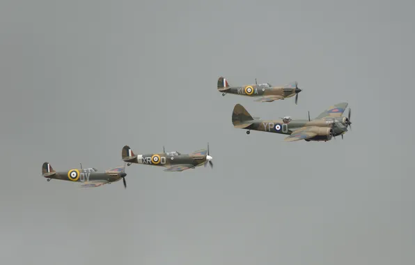 Picture the sky, flight, The British, militants, Supermarine Spitfire Mk I, light bomber, Bristol Blenheim Mk …