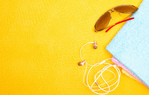 Summer, yellow, background, blue, color, texture, headphones, glasses