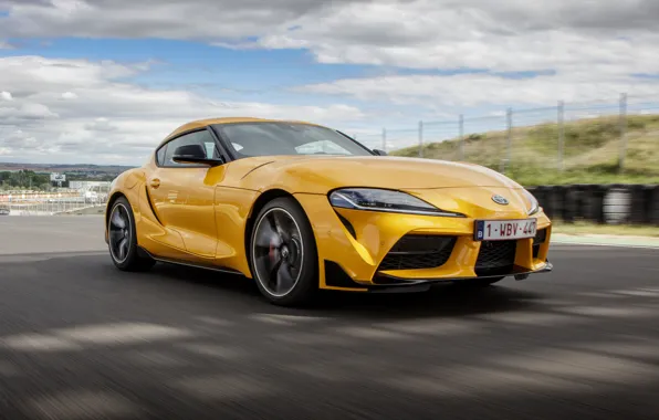 Picture clouds, yellow, coupe, Toyota, track, Supra, the fifth generation, mk5