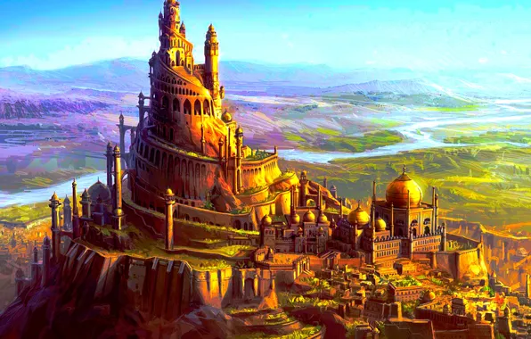 Landscape, art, fortress, fantasy, fantasy