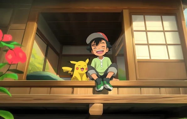 Anime, Pokemon, Pikachu, Scenic, Adorable, Ash Ketchum, Laughing