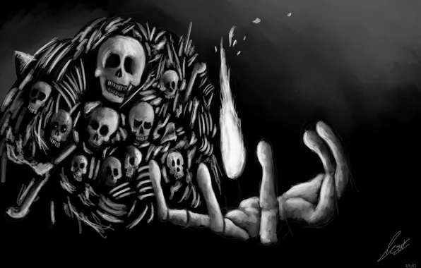 Picture fire, skulls, bones, dark soul