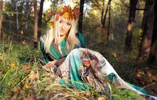 Autumn, leaves, girl