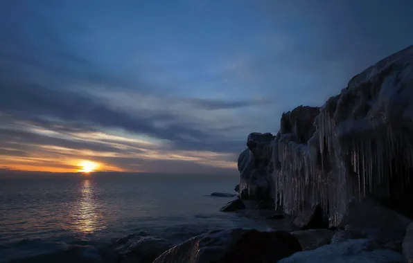 Picture ice, sea, landscape, sunset