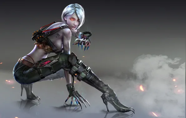 Picture look, girl, pose, smoke, boots, fantasy, art, claws