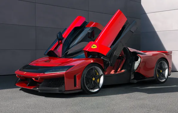 Front, Supercar, Side View, 2025, Open Doors, Italy Car, V6 Engine, Red & Black