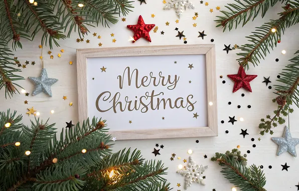 Stars, branches, the inscription, frame, lights, sequins, Christmas, New year