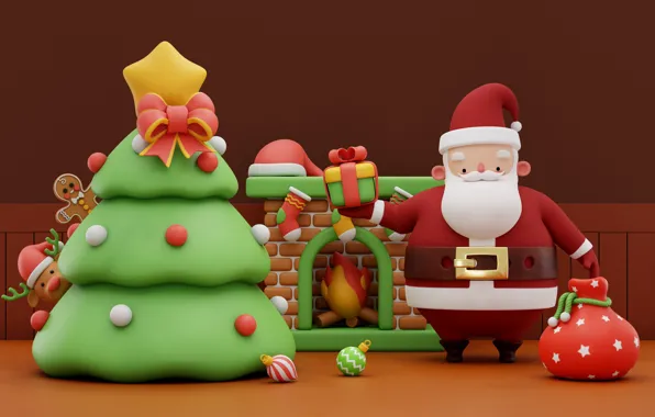 Balls, rendering, gift, toys, deer, Christmas, gifts, New year