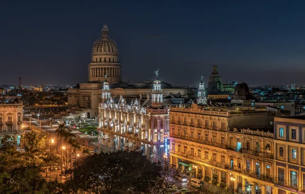 Night, lights, Cuba, Havana, Havana, Old Havana