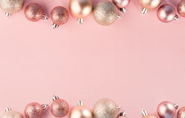 Decoration, balls, New Year, Christmas, Christmas, pink background, balls, pink