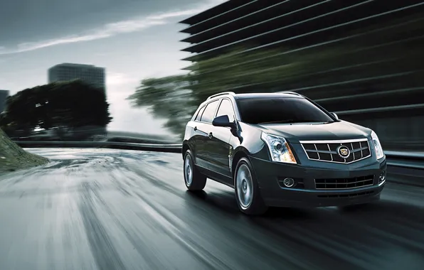 Cadillac, Auto, The city, Jeep, Lights, SUV, The front, In Motion