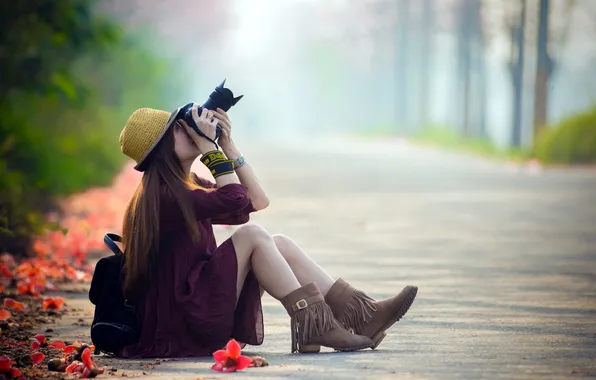 Girl, street, camera