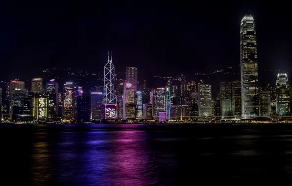 Night, the city, lights, Hong Kong, skyscrapers, Hong Kong