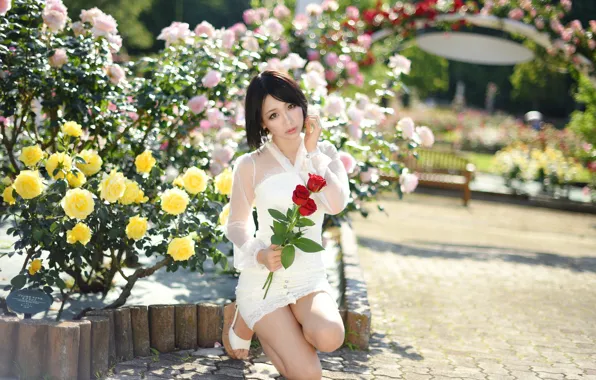 Picture summer, girl, flowers, face, dress