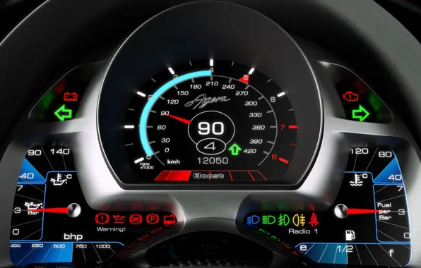 Picture speedometer, Koenigsegg, indicators, sensors, Agera, dashboard, the fuel gauge, temperature gauge oil