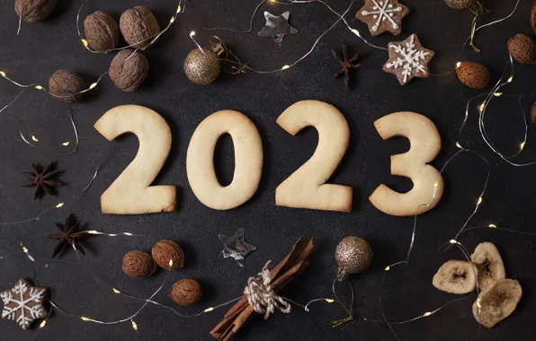 Cookies, Christmas, New year, nuts, date, Christmas decorations, 2023